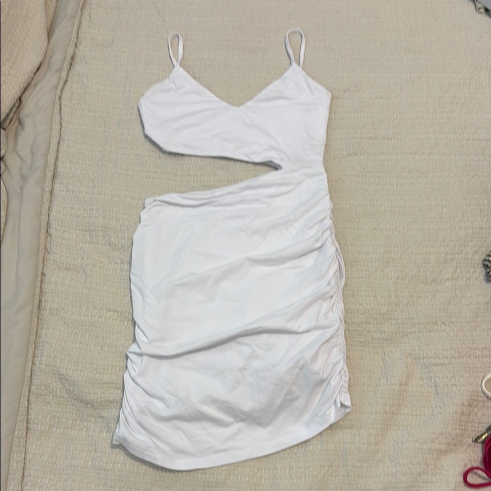 White Cutout Ruched Dress by superdown